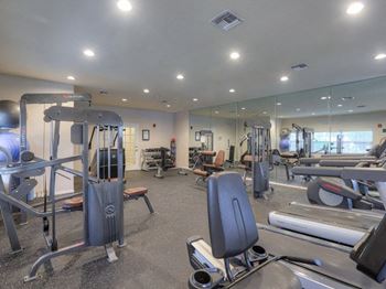 A gym with a lot of equipment and mirrors